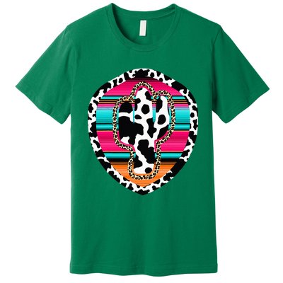 Western Cow Cactus Leopard Cheetha Serape Turquoise Pink Premium T-Shirt