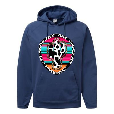 Western Cow Cactus Leopard Cheetha Serape Turquoise Pink Performance Fleece Hoodie