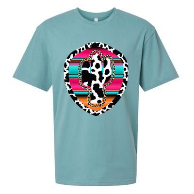 Western Cow Cactus Leopard Cheetha Serape Turquoise Pink Sueded Cloud Jersey T-Shirt