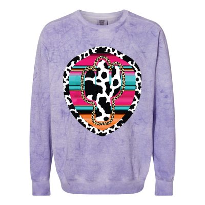 Western Cow Cactus Leopard Cheetha Serape Turquoise Pink Colorblast Crewneck Sweatshirt