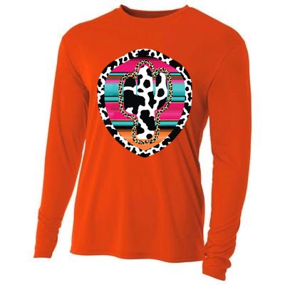 Western Cow Cactus Leopard Cheetha Serape Turquoise Pink Cooling Performance Long Sleeve Crew