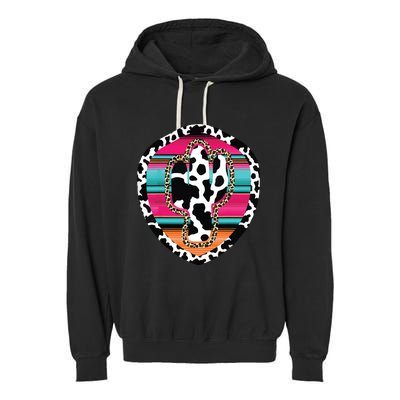 Western Cow Cactus Leopard Cheetha Serape Turquoise Pink Garment-Dyed Fleece Hoodie