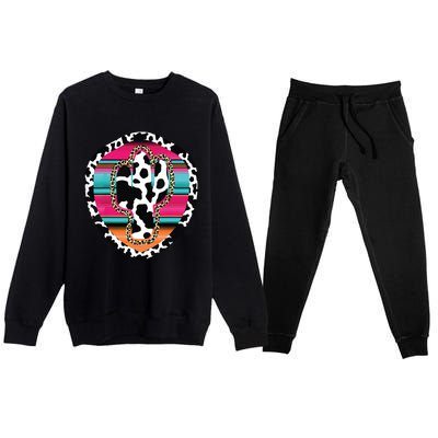 Western Cow Cactus Leopard Cheetha Serape Turquoise Pink Premium Crewneck Sweatsuit Set