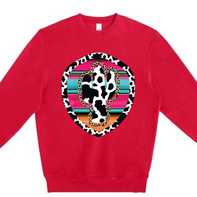 Western Cow Cactus Leopard Cheetha Serape Turquoise Pink Premium Crewneck Sweatshirt