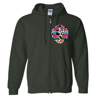 Western Cow Cactus Leopard Cheetha Serape Turquoise Pink Full Zip Hoodie