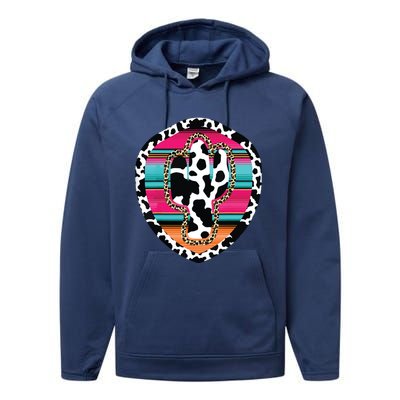 Western Cow Cactus Leopard Cheetha Serape Turquoise Pink Performance Fleece Hoodie