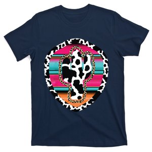 Western Cow Cactus Leopard Cheetha Serape Turquoise Pink T-Shirt