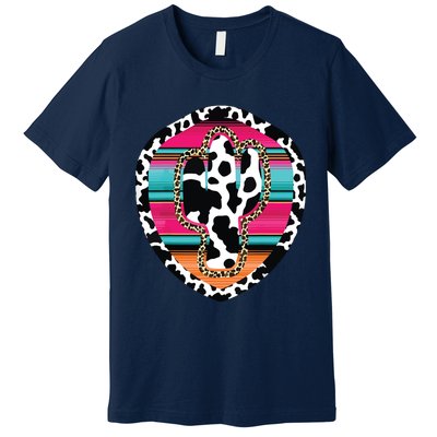 Western Cow Cactus Leopard Cheetha Serape Turquoise Pink Premium T-Shirt