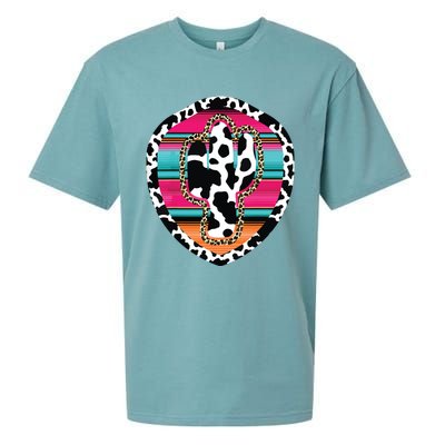 Western Cow Cactus Leopard Cheetha Serape Turquoise Pink Sueded Cloud Jersey T-Shirt