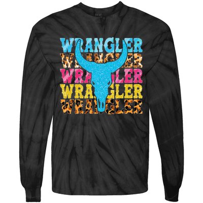 Wrangler Cowhide Cow Skull Cow Print Wrangler Tie-Dye Long Sleeve Shirt