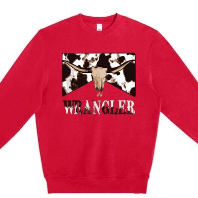 Wrangler Cowhide Cow Skull Cow Print Wrangler Premium Crewneck Sweatshirt