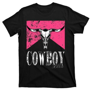 Western Cowgirl Cute Pink Cowboy Killers Bull Horn Skull T-Shirt