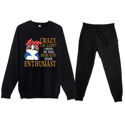 Womens Crazy Cat Lady I Prefer The Term Dedicated Feline Enthusiast Premium Crewneck Sweatsuit Set