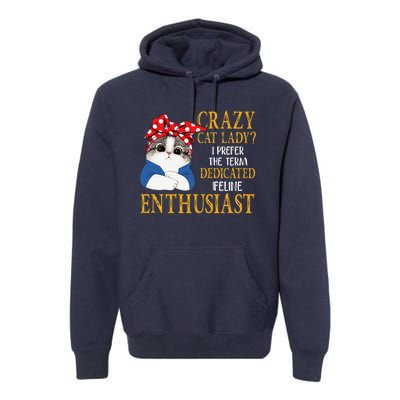 Womens Crazy Cat Lady I Prefer The Term Dedicated Feline Enthusiast Premium Hoodie