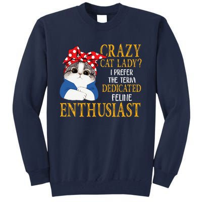 Womens Crazy Cat Lady I Prefer The Term Dedicated Feline Enthusiast Tall Sweatshirt