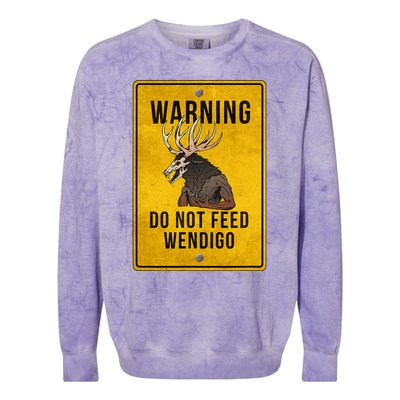 Wendigo Cryptid Do Not Feed Wendigo Warning Sign Colorblast Crewneck Sweatshirt