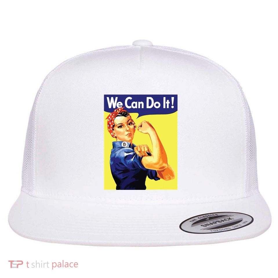 We Can Do It Rosie The Riveter Feminist Wwii Rosey Rosy Flat Bill Trucker Hat