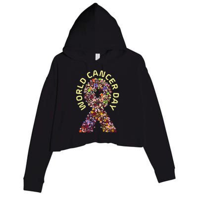 World Cancer Day Awareness Saying Floral Ribbon Crop Fleece Hoodie