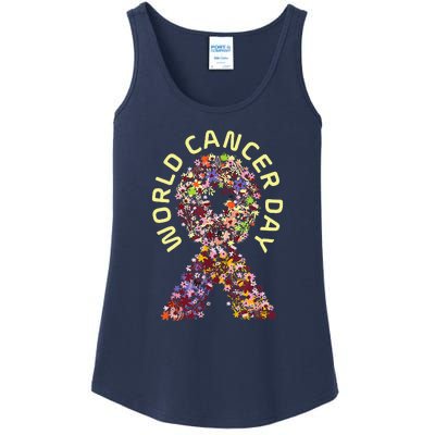 World Cancer Day Awareness Saying Floral Ribbon Ladies Essential Tank