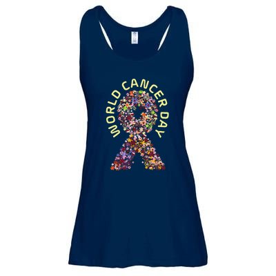 World Cancer Day Awareness Saying Floral Ribbon Ladies Essential Flowy Tank