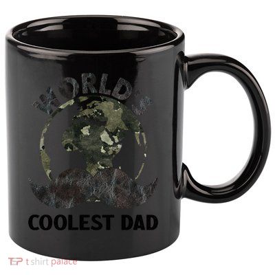 Worlds Coolest Dad Moustache Fathers Day Papa Daddy Cute Gift 11oz C Handle Ceramic Mug