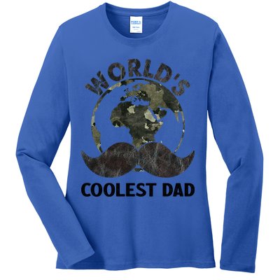 Worlds Coolest Dad Moustache Fathers Day Papa Daddy Cute Gift Ladies Long Sleeve Shirt