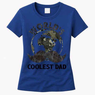 Worlds Coolest Dad Moustache Fathers Day Papa Daddy Cute Gift Womens T-Shirt