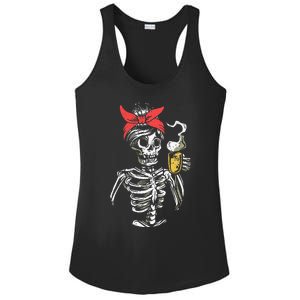 Women Coffee Drinking Skeleton Lazy Halloween Costume Scary Ladies PosiCharge Competitor Racerback Tank