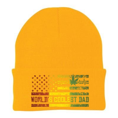 Worlds Coolest Dad Weed Marijuana 420 Stoner Funny Gift Meaningful Gift Knit Cap Winter Beanie