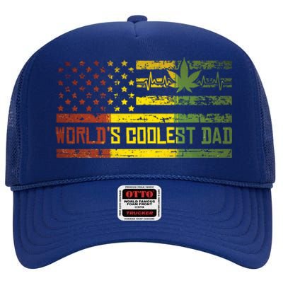 Worlds Coolest Dad Weed Marijuana 420 Stoner Funny Gift Meaningful Gift High Crown Mesh Back Trucker Hat