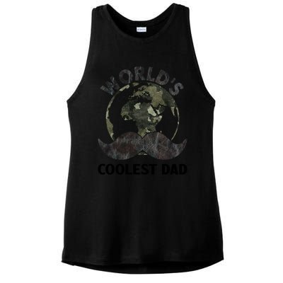 Worlds Coolest Dad Moustache Fathers Day Papa Daddy Gift Ladies PosiCharge Tri-Blend Wicking Tank