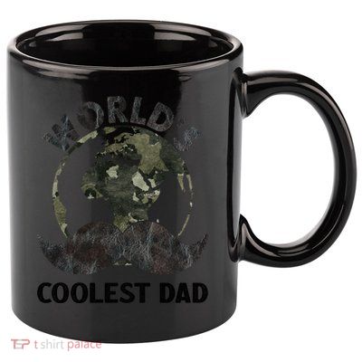 Worlds Coolest Dad Moustache Fathers Day Papa Daddy Gift 11oz C Handle Ceramic Mug