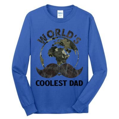 Worlds Coolest Dad Moustache Fathers Day Papa Daddy Gift Tall Long Sleeve T-Shirt