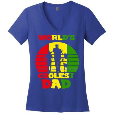 Worlds Coolest Dad Rasta Rastafari Reggae Fathers Day Meaningful Gift Women's V-Neck T-Shirt