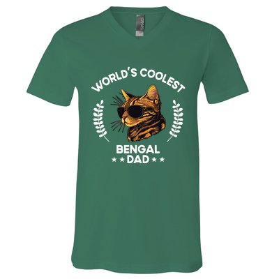 WorldS Coolest Dog Dad Papa Bengal Cat V-Neck T-Shirt