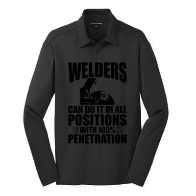 Welders Can Do It In All Positions Funny Welder Silk Touch Performance Long Sleeve Polo