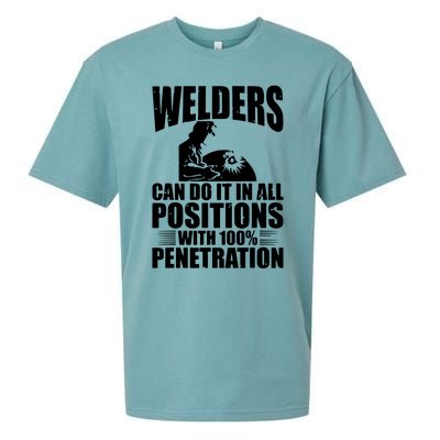 Welders Can Do It In All Positions Funny Welder Sueded Cloud Jersey T-Shirt