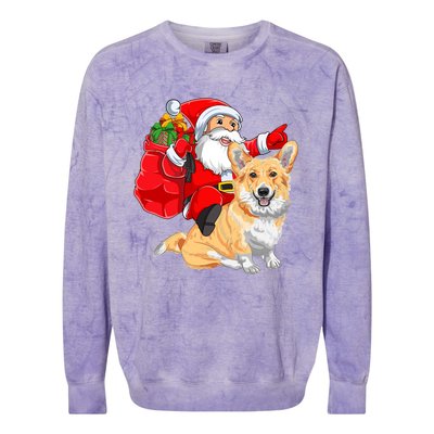 Welsh Corgi Dog Lover Santa Riding Welsh Corgi Christmas Great Gift Colorblast Crewneck Sweatshirt