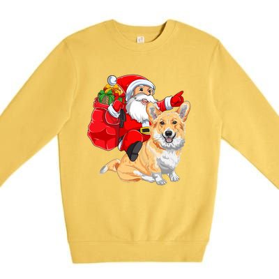 Welsh Corgi Dog Lover Santa Riding Welsh Corgi Christmas Great Gift Premium Crewneck Sweatshirt