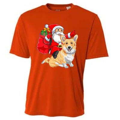 Welsh Corgi Dog Lover Santa Riding Welsh Corgi Christmas Great Gift Cooling Performance Crew T-Shirt