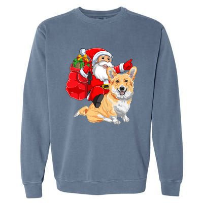 Welsh Corgi Dog Lover Santa Riding Welsh Corgi Christmas Great Gift Garment-Dyed Sweatshirt