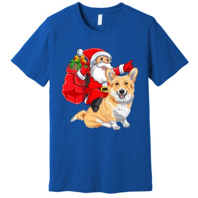 Welsh Corgi Dog Lover Santa Riding Welsh Corgi Christmas Great Gift Premium T-Shirt