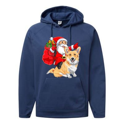 Welsh Corgi Dog Lover Santa Riding Welsh Corgi Christmas Great Gift Performance Fleece Hoodie