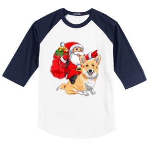 Welsh Corgi Dog Lover Santa Riding Welsh Corgi Christmas Great Gift Baseball Sleeve Shirt