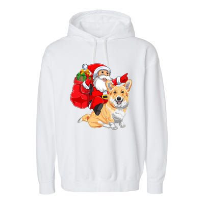 Welsh Corgi Dog Lover Santa Riding Welsh Corgi Christmas Great Gift Garment-Dyed Fleece Hoodie