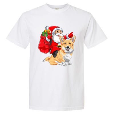 Welsh Corgi Dog Lover Santa Riding Welsh Corgi Christmas Great Gift Garment-Dyed Heavyweight T-Shirt