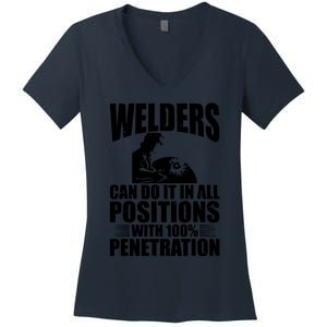 Welders Can Do It In All Positions Funny Welder Women's V-Neck T-Shirt