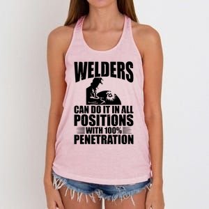 Welders Can Do It In All Positions Funny Welder Women's Knotted Racerback Tank