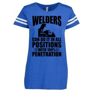 Welders Can Do It In All Positions Funny Welder Enza Ladies Jersey Football T-Shirt