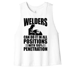 Welders Can Do It In All Positions Funny Welder Women's Racerback Cropped Tank